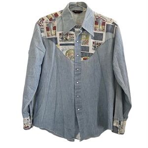 Vintage Western Snap Button Shirt Size Large